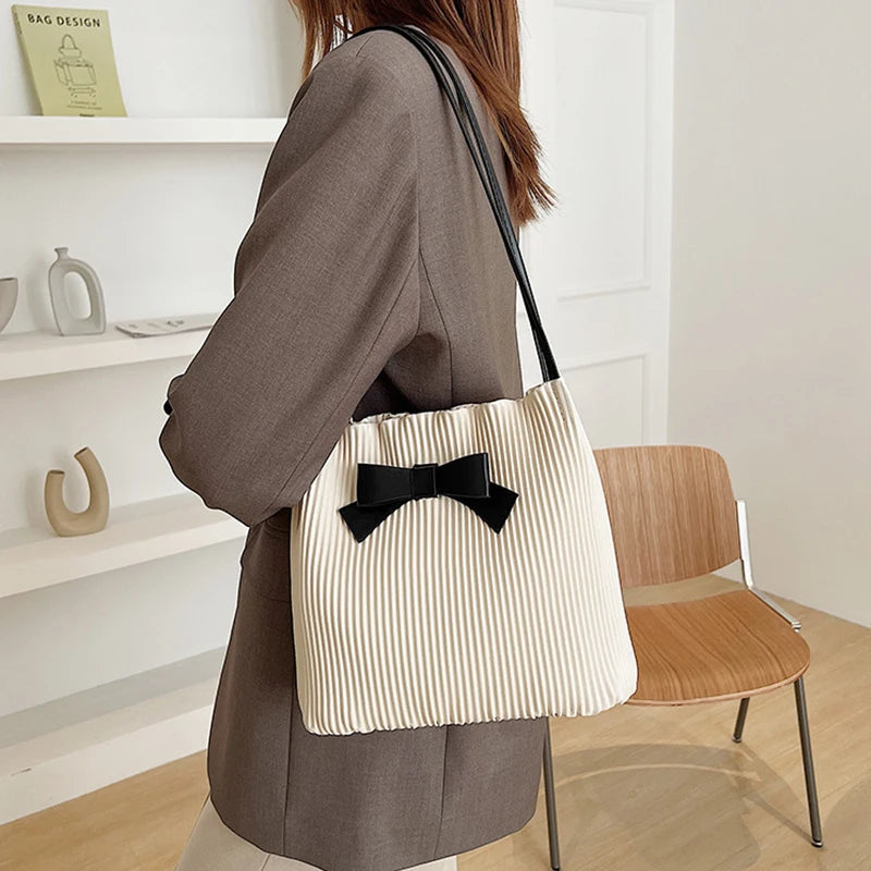 Casual Tote Bags Bowknot INS Women Shoulder Bags Bucket Middle Capacity