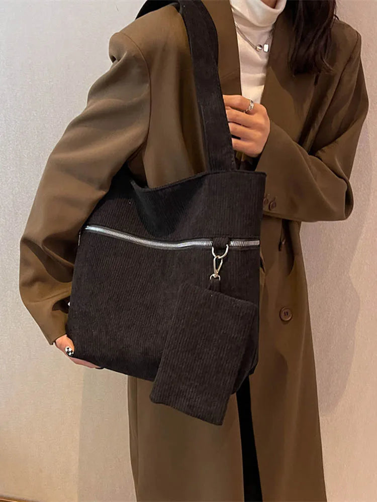 Casual Tote Bag Large Capacity Corduroy Women's Handbag