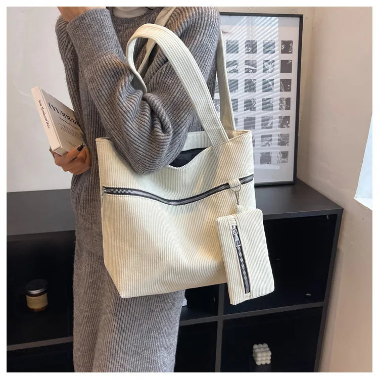 Casual Tote Bag Large Capacity Corduroy Women's Handbag