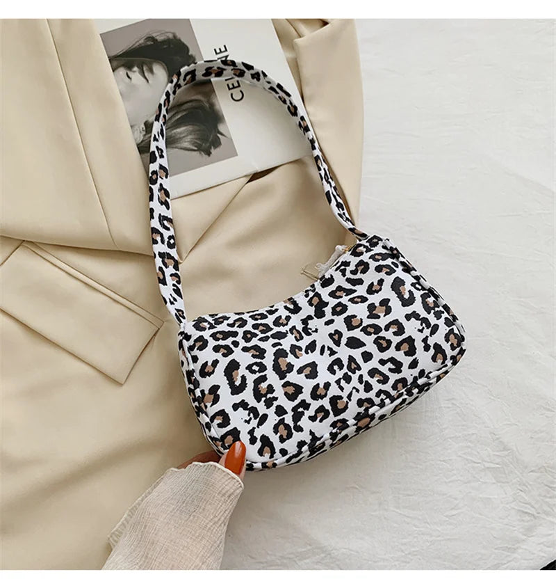 Leopard Print Shoulder Bag Women Canvas Handbag Purse