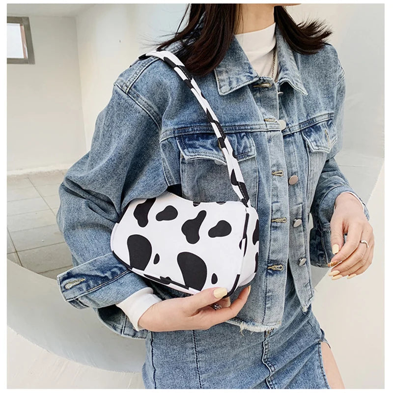 Leopard Print Shoulder Bag Women Canvas Handbag Purse