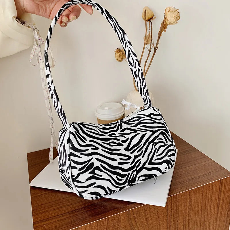 Leopard Print Shoulder Bag Women Canvas Handbag Purse