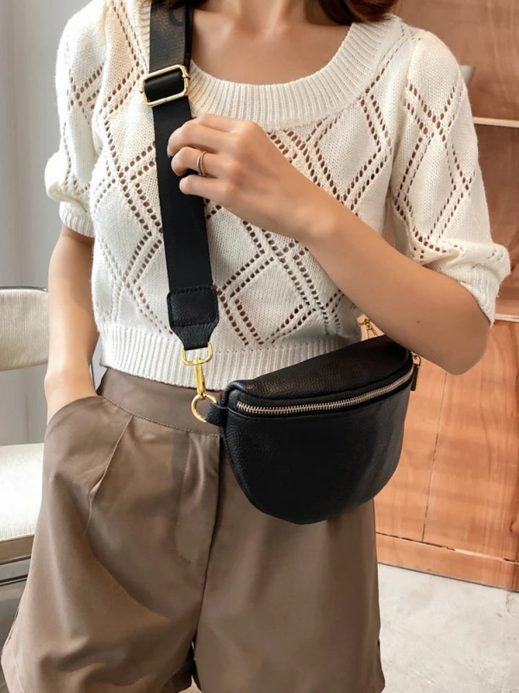 Casual Leather Waist Bag for Women, Travel Small Chest Bag