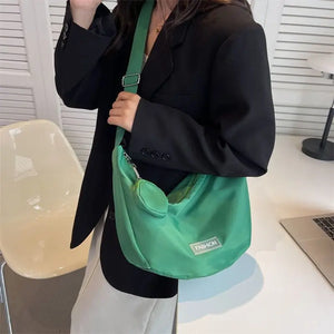 Casual Women Armpit Messenger Bag Nylon Shoulder Bag Solid Female Dumplings Bags