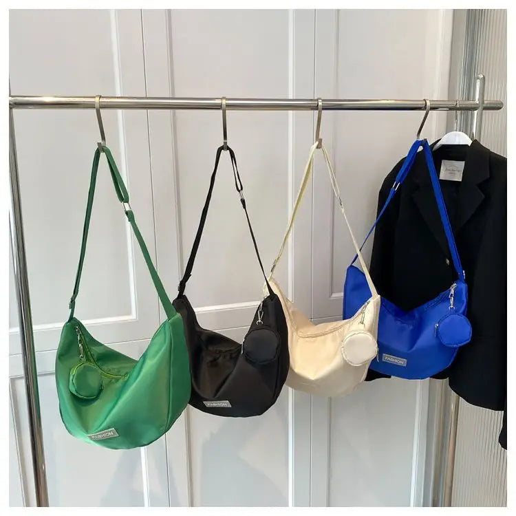 Casual Women Armpit Messenger Bag Nylon Shoulder Bag Solid Female Dumplings Bags