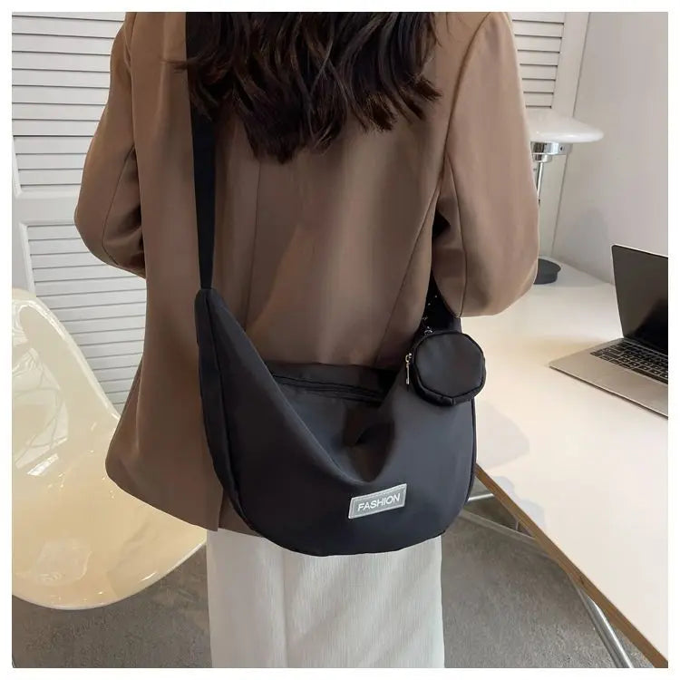Casual Women Armpit Messenger Bag Nylon Shoulder Bag Solid Female Dumplings Bags