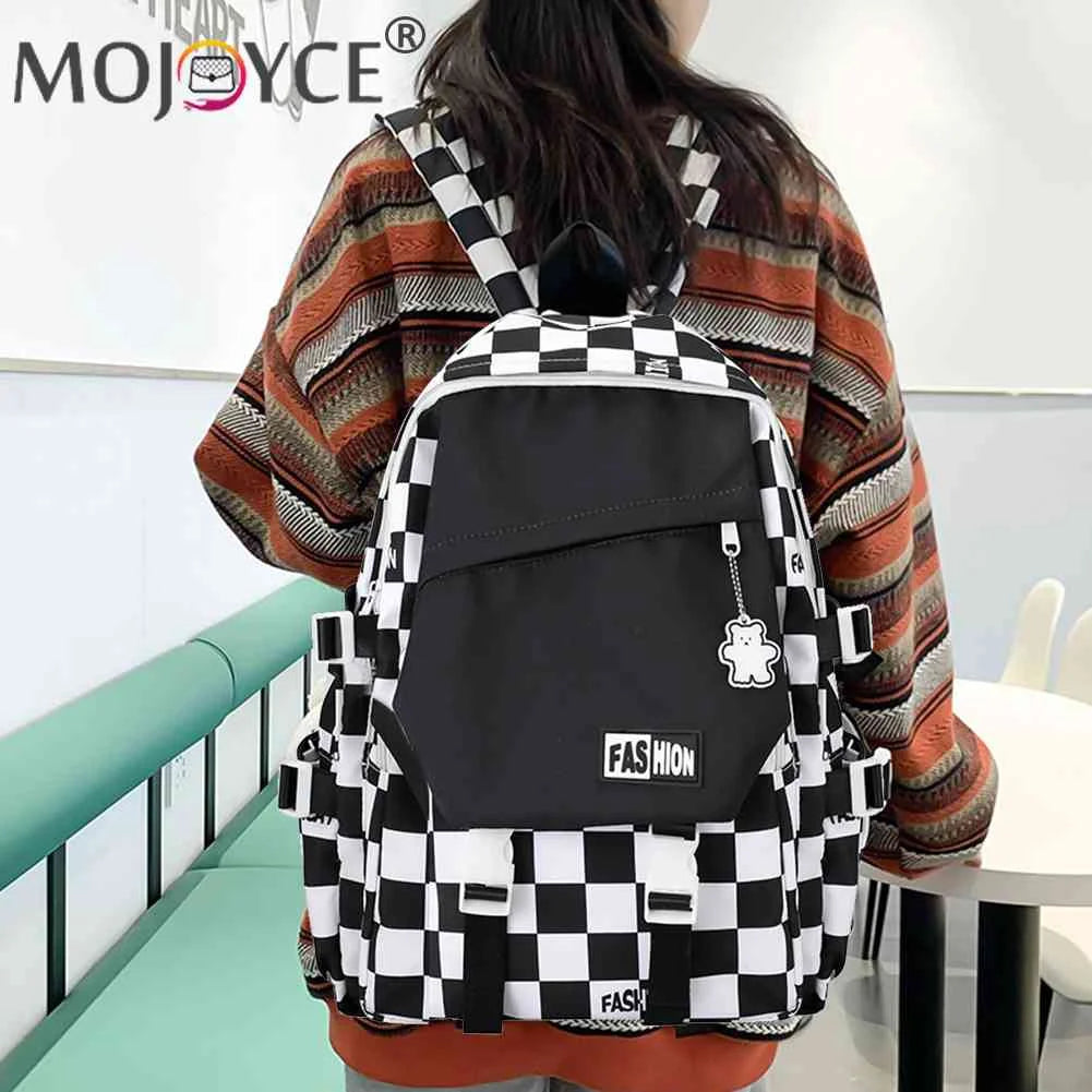 Casual Women Backpack Large Capacity Travel Daypack Plaid Girl Rucksack