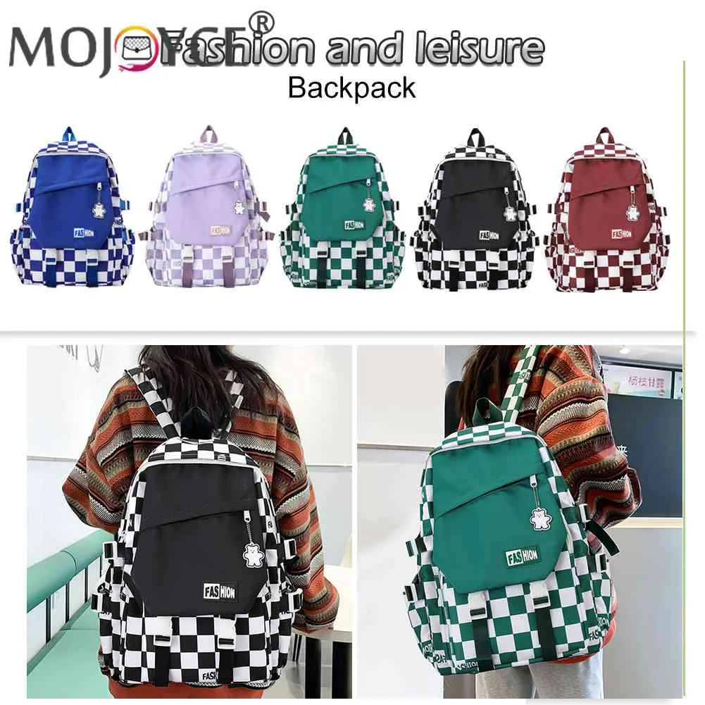 Casual Women Backpack Large Capacity Travel Daypack Plaid Girl Rucksack