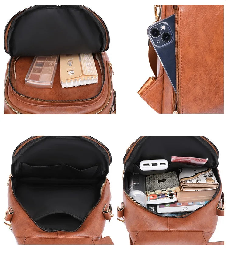 Casual Women Backpack PU Leather School Bag Backpack for Teenager Girls Rucksack