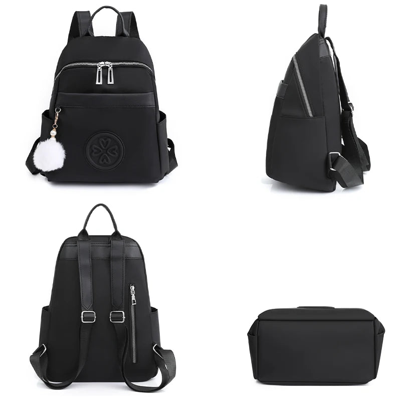 Casual Women Backpack Purse Anti-theft Oxford Rucksack Mochila Hairball Tassel