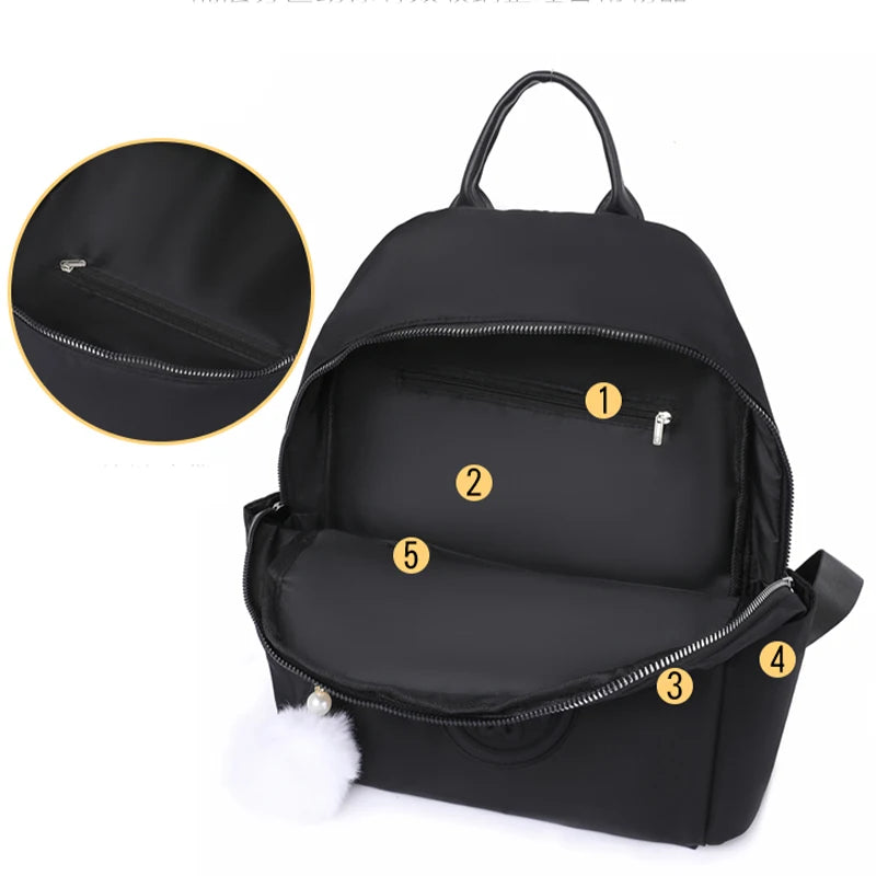 Casual Women Backpack Purse Anti-theft Oxford Rucksack Mochila Hairball Tassel