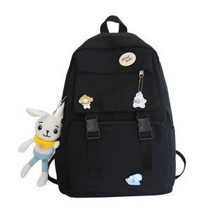 Casual Canvas Backpacks with Rabbit Pendant for Students Girls
