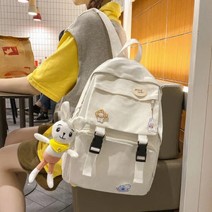 Casual Canvas Backpacks with Rabbit Pendant for Students Girls