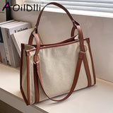 Casual Women Canvas Handbags High Ladies Large Capacity Shoulder Tote Bag Chain