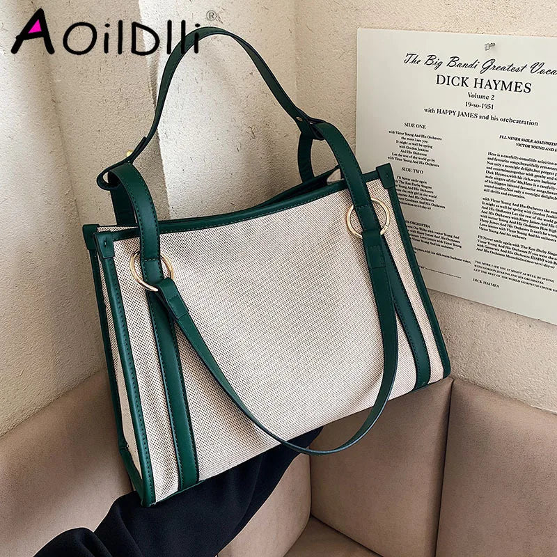 Casual Women Canvas Handbags High Ladies Large Capacity Shoulder Tote Bag Chain