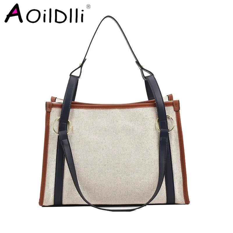 Casual Women Canvas Handbags High Ladies Large Capacity Shoulder Tote Bag Chain