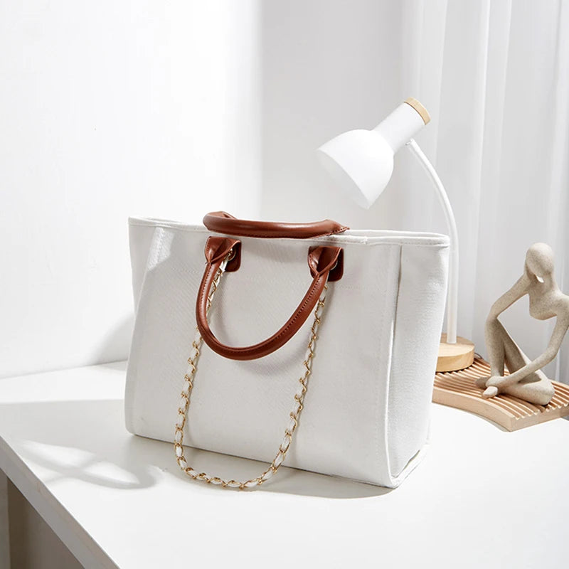 Casual Canvas Handbag Large Capacity Shoulder Tote Bag Chain Messenger Bag