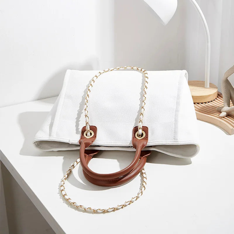 Casual Canvas Handbag Large Capacity Shoulder Tote Bag Chain Messenger Bag