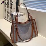 Casual Women Canvas Handbags High Ladies Large Capacity Shoulder Tote Bag Chain