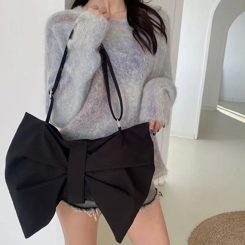 Casual Women Canvas Shoulder Bags Large Capacity Ladies Bowknot Crossbody Bags