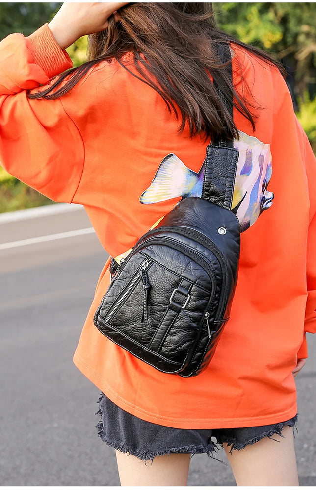 Casual Women Chest Bags Soft PU Leather Female Crossbody Shoulder Bag