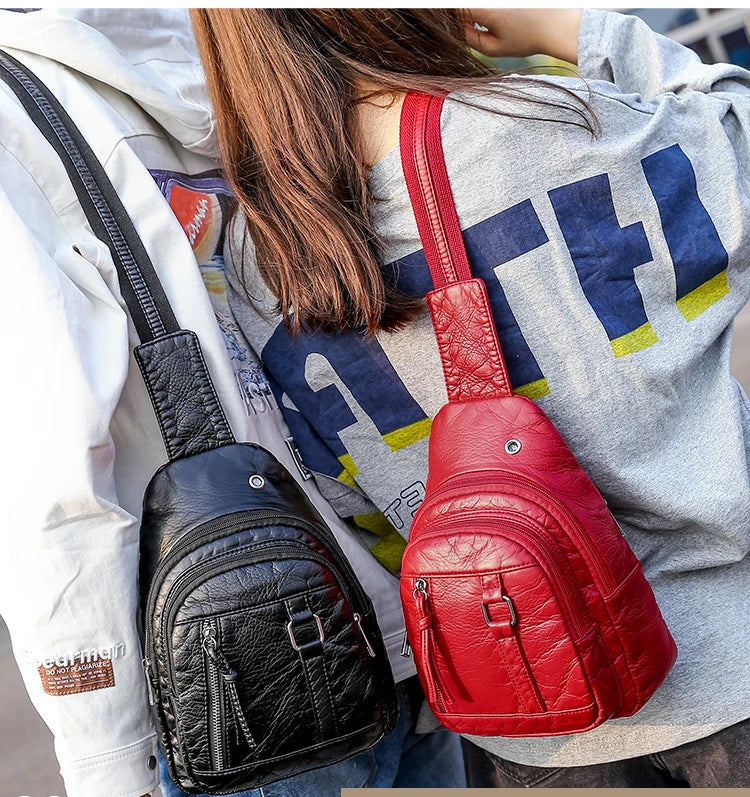 Casual Women Chest Bags Soft PU Leather Female Crossbody Shoulder Bag