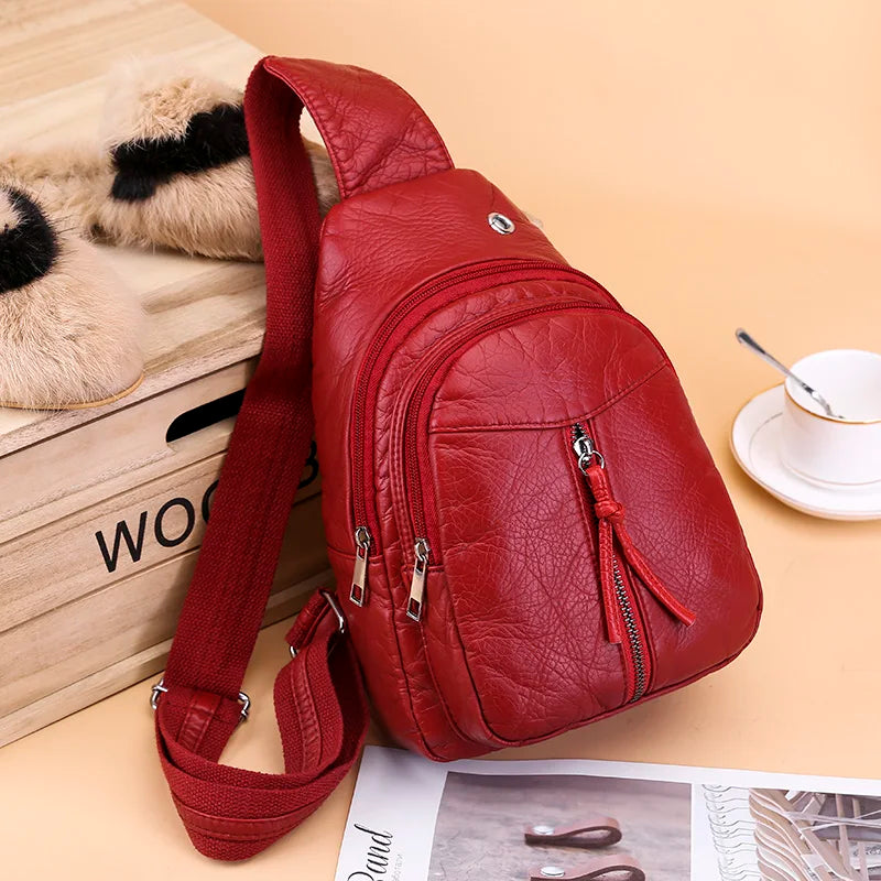 Casual Women Chest Bags Soft PU Leather Female Crossbody Shoulder Bag