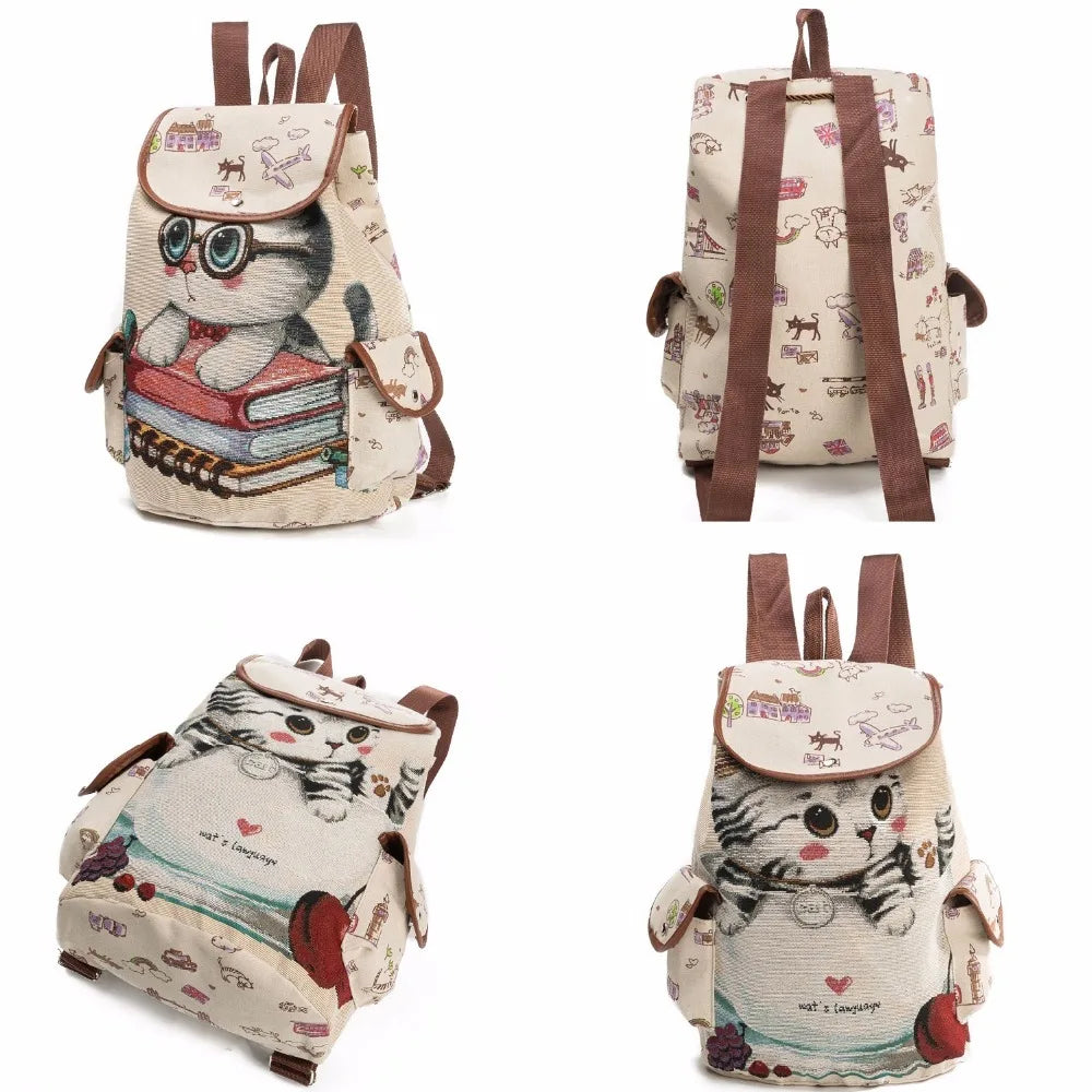 Casual Women Eiffel Tower School Bag Female Canvas School Backpack