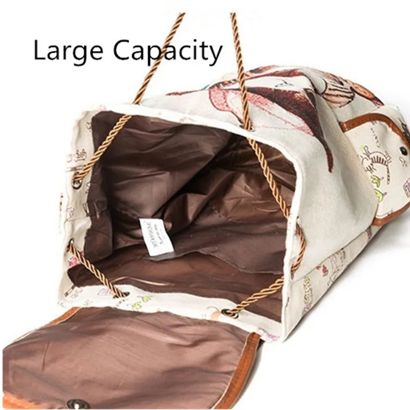 Casual Women Eiffel Tower School Bag Female Canvas School Backpack
