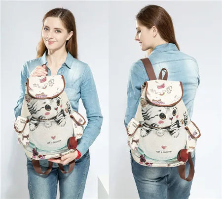 Casual Women Eiffel Tower School Bag Female Canvas School Backpack