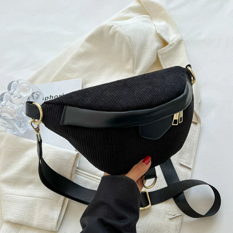 Casual Women Green Brown Corduroy Crossbody Bag Retro Lady Fanny Waist Pack Bags