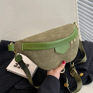 Casual Women Green Brown Corduroy Crossbody Bag Retro Lady Fanny Waist Pack Bags