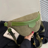 Casual Women Green Brown Corduroy Crossbody Bag Retro Lady Fanny Waist Pack Bags