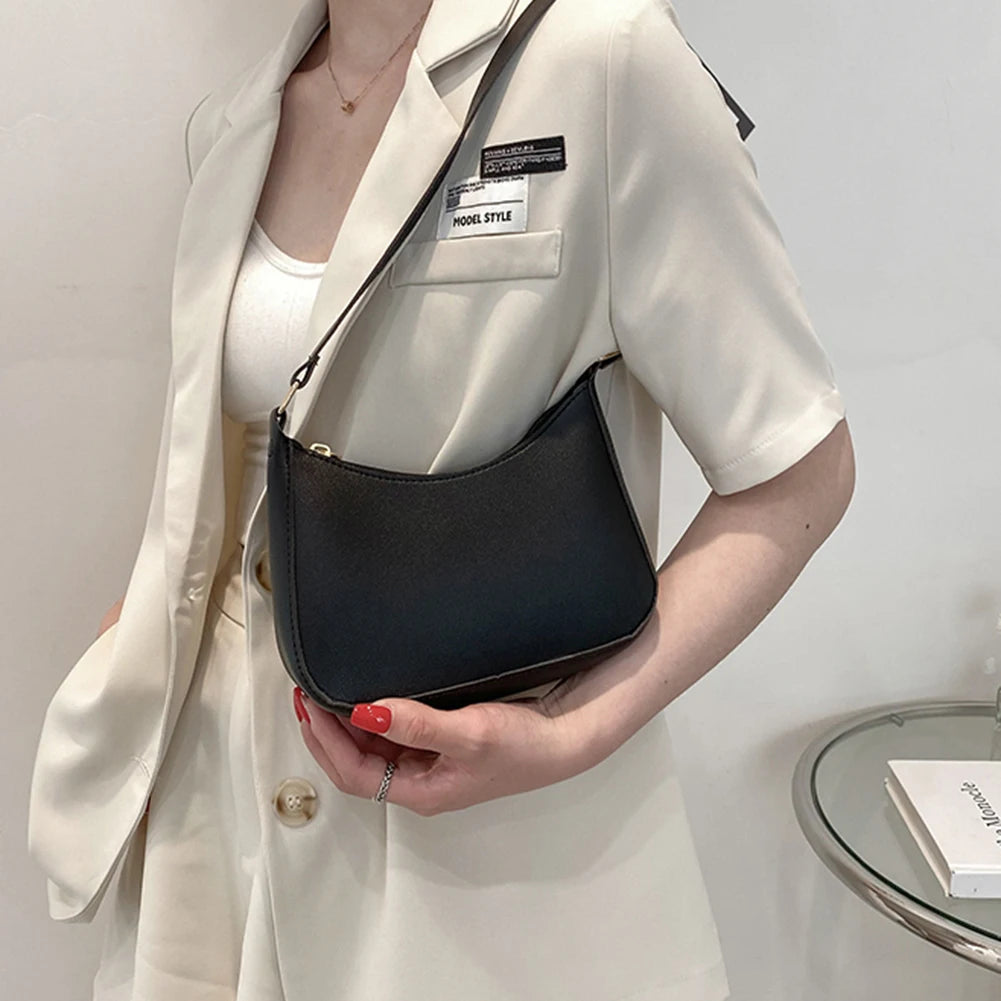 Casual Women Hobos Handbags Retro Solid PU Leather Shoulder Underarm Ladies Hand