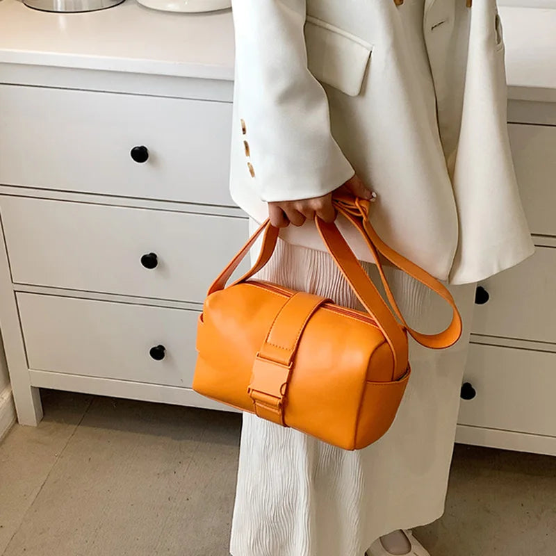 Casual Women Pillow Bag Shoulder Bag Orange Green PU Leather Crossbody Bag