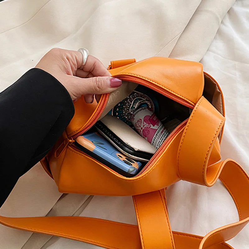 Casual Women Pillow Bag Shoulder Bag Orange Green PU Leather Crossbody Bag