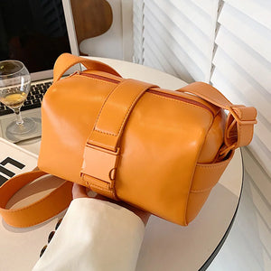 Casual Women Pillow Bag Shoulder Bag Orange Green PU Leather Crossbody Bag