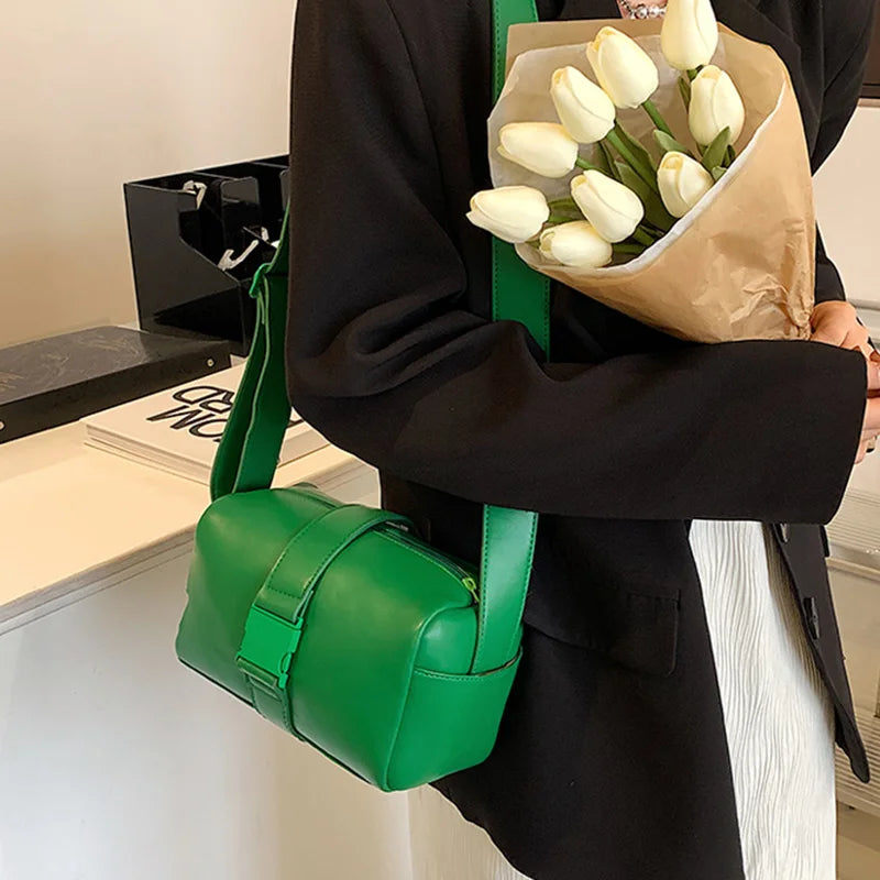 Casual Women Pillow Bag Shoulder Bag Orange Green PU Leather Crossbody Bag