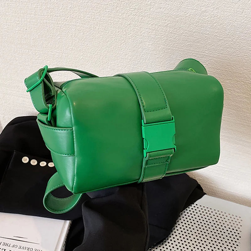 Casual Women Pillow Bag Shoulder Bag Orange Green PU Leather Crossbody Bag