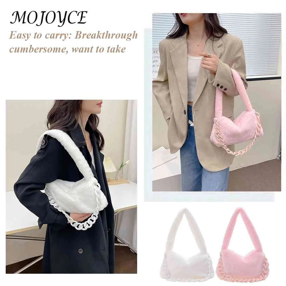 Soft Plush Shoulder Bag with Chain Handle