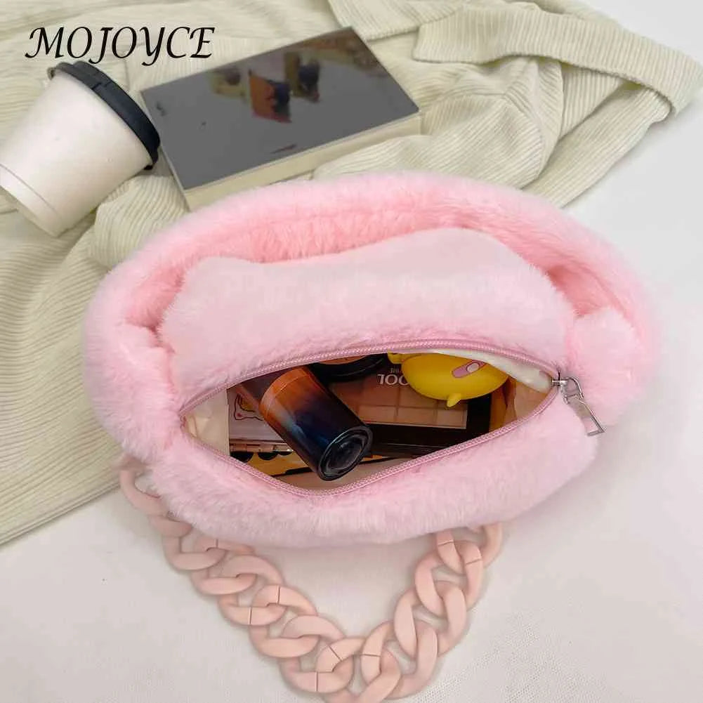 Soft Plush Shoulder Bag with Chain Handle