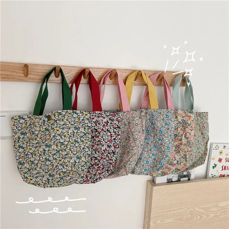 Casual Portable Lunch Bento Bag Retro Flower Ladies Small Handbags Cotton