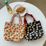 Casual Portable Lunch Bento Bag Retro Flower Ladies Small Handbags Cotton