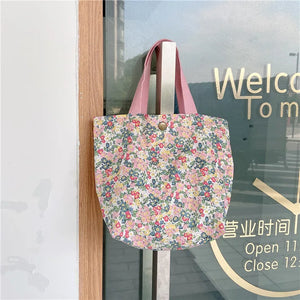 Casual Portable Lunch Bento Bag Retro Flower Ladies Small Handbags Cotton