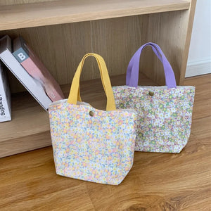 Casual Portable Lunch Bento Bag Retro Flower Ladies Small Handbags Cotton