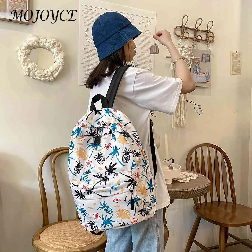 Casual Women Print Handbag Preppy Style Cartoon Graffiti Large Capacity Backpack