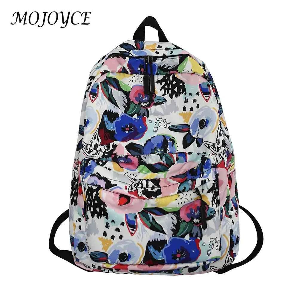 Casual Women Print Handbag Preppy Style Cartoon Graffiti Large Capacity Backpack