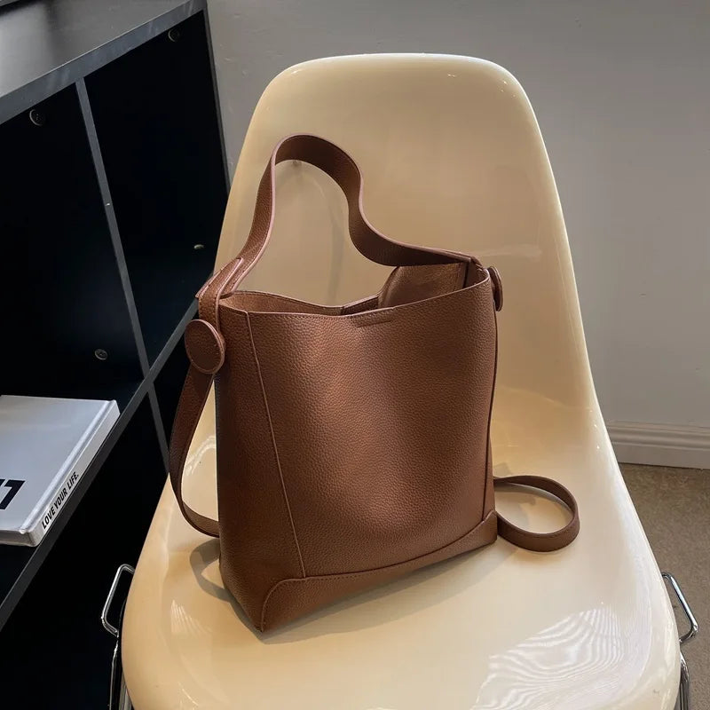 Casual Women Pu Leather Shoulder Bucket Bag High Ladies Small Handbags