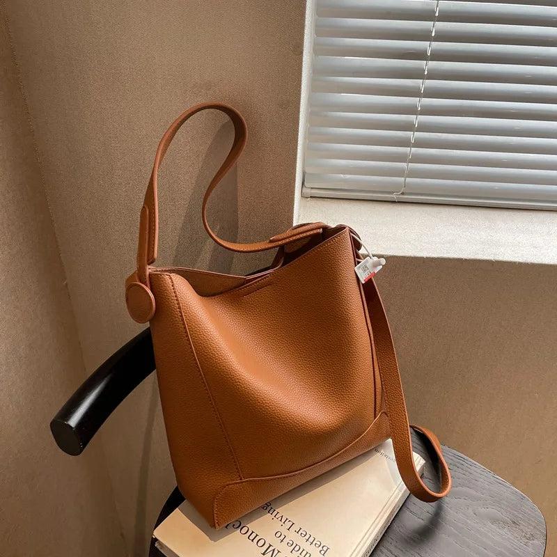 Casual Women Pu Leather Shoulder Bucket Bag High Ladies Small Handbags