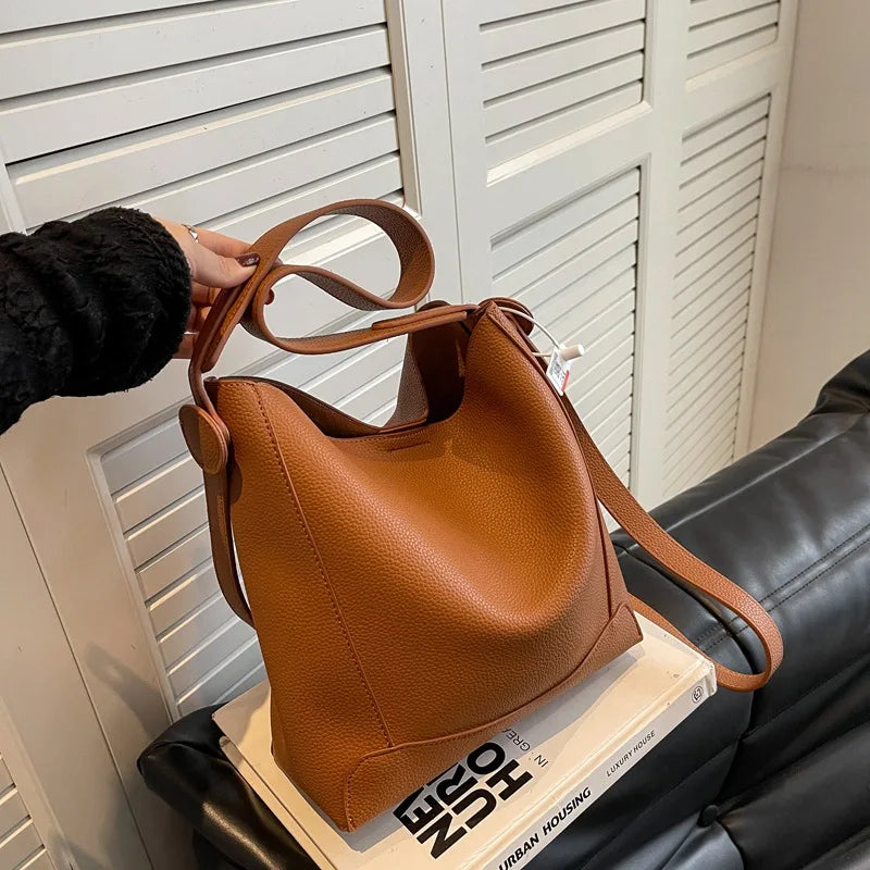 Casual Women Pu Leather Shoulder Bucket Bag High Ladies Small Handbags